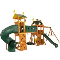 KidKraft Mockingbird View Wooden Swing Set / Playset with Tower, Hoop, Tunnel and Tire Swing
