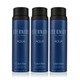 Calvin Klein Eternity Aqua for Men Body Spray, 5.4 fl oz, 3 pk