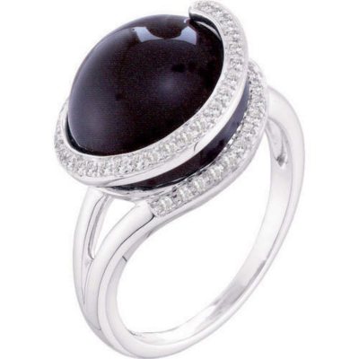 18 KT Yellow Gold Gleaming Circle Diamond and Onyx Ring