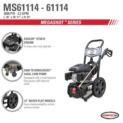 SIMPSON MegaShot 2800 PSI at 2.3 GPM KOHLER XTX675 Cold Water Pressure  Washer