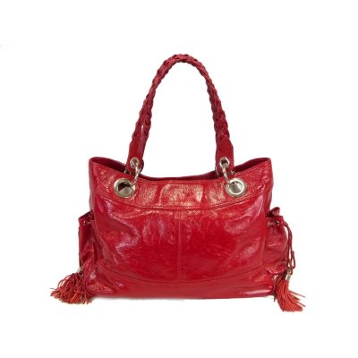 Tasche Crinkle Patent Leather Handbag with Tassel Trim Side