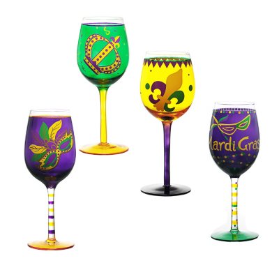 Set of 4 Mardi Gras Wine Glasses - Sam's Club