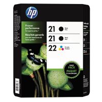 HP 21/21/22 Original Ink Cartridge, Black/Tri-Color (3 Pk., 190 Page Yield)