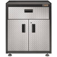 Gladiator 28-inch Ready-to-Assemble Steel 2-Door Freestanding Garage Cabinet with Drawer in Silver Tread