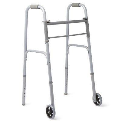 Medline Adjustable Easy Care Two-Button Folding Walker With 5