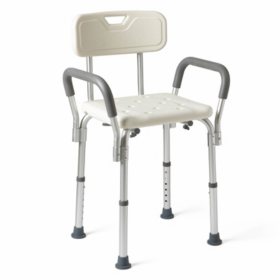 Medline Bath Bench with Back and Padded Arms, White