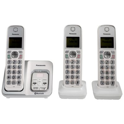 Bluetooth Link2Cell Cordless Phone with Answering Machine 3 Handset Remote Voice Assist and DECT 6.0 Black - Panasonic KX-TG273SK Renewed 