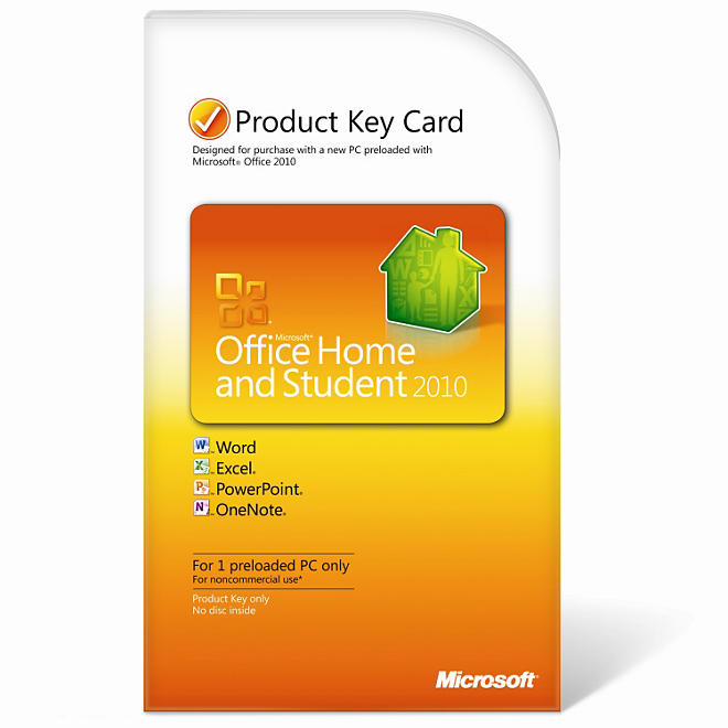 Microsoft Office Home and Student 2010 Product Key Card 