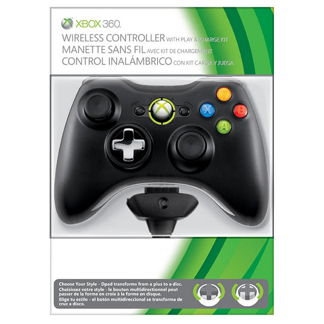 Xbox 360 Black Wireless Controller with Play & Charge Kit