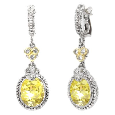 Judith Ripka's Estate Drop Oval Canary Crystal Earrings Set in Sterling ...