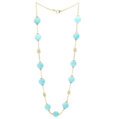 Judith Ripka Aquamarine Bead and Diamond Necklace in 18K Yellow Gold Sam s Club