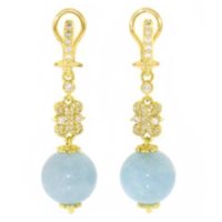 Judith Ripka Aquamarine Bead Drop and Diamond Earrings in 18K Yellow Gold (G-H, SI1)
