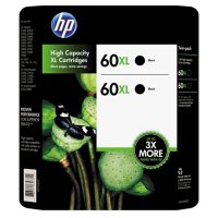 HP 60XL High Yield Original Ink Cartridges, Black, 2 Pack