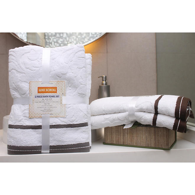 LUXE Scroll Jacquard Bath Towel (2 Pack) - Various Colors
