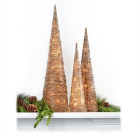 Decorative Glitter Pre Lit Cone Trees Set Of 3 Sam S Club