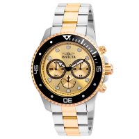 Invicta Men's Pro Diver Collection Quartz 45mm Two Tone Stainless Steel, Gold Dial