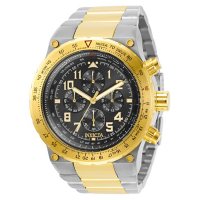 Invicta Men's Aviator Collection Quartz 50mm Two Tone Stainless Steel, Black Dial