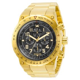 Invicta Men's Aviator Collection Quartz 50mm Gold Tone Stainless Steel, Black Dial