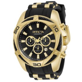 Invicta Men's Bolt Collection Quartz 50mm Black Silicone and Gold Tone Stainless Steel, Black Dial