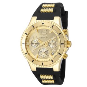 Invicta BLU Ladies Quartz 39mm Black Silicone and Gold Stainless Steel, Gold Dial Watch		