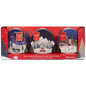 Festive Light-Up Snow Globes with Spiced Gingerbread Cookies, 3-in-1 pack