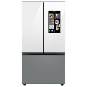 Samsung 30 cu. ft. Smart BESPOKE 3-Door French-Door Refrigerator with Family Hub in White Glass Top and Family Hub Panels with Matte Grey Glass Bottom Panel