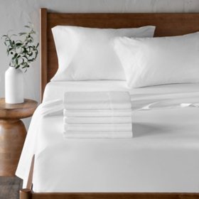 Hospitality Bulk  Set of 6 White Flat Bed Sheets - Easy Care, Assorted Sizes