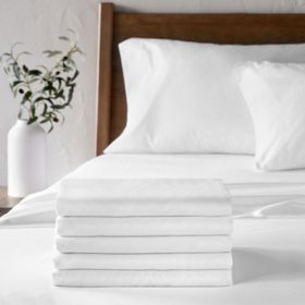 Hospitality Bulk  Set of 6 White Fitted Bed Sheets - Easy Care, Assorted Sizes