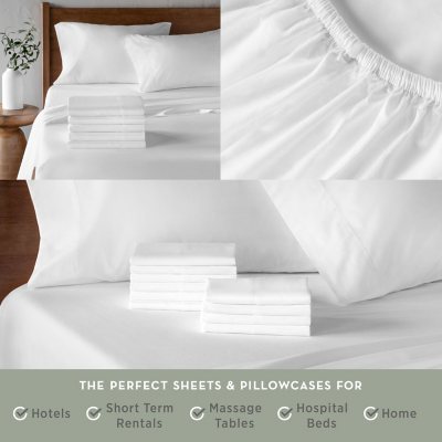 Hospitality Bulk Set of 6 White Flat Bed Sheets - Easy Care (Assorted Sizes)  - Sam's Club