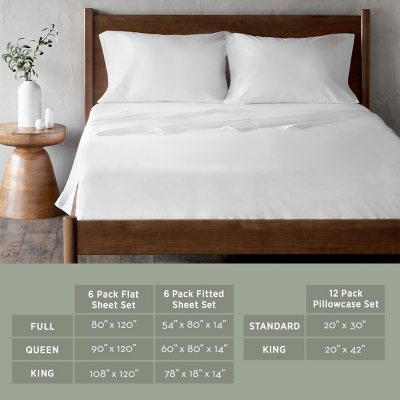 Hospitality Bulk Set of 6 White Fitted Bed Sheets - Easy Care (Assorted  Sizes)