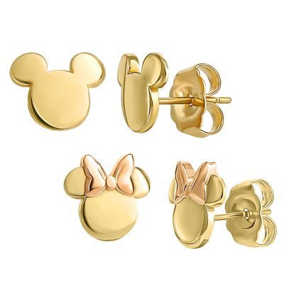 Mouse Earring Stud Cute 14k Solid Yellow Gold Mouse With Ribbon