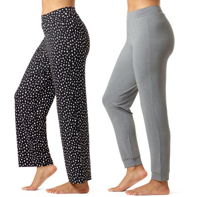 Women's Plus Size Pajama Lounge Pants Elastic Waist Gray Floral