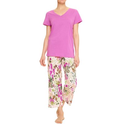 V Neck Nightwear Sleep Set Pajamas Ice Silk Printing Long Sleeve