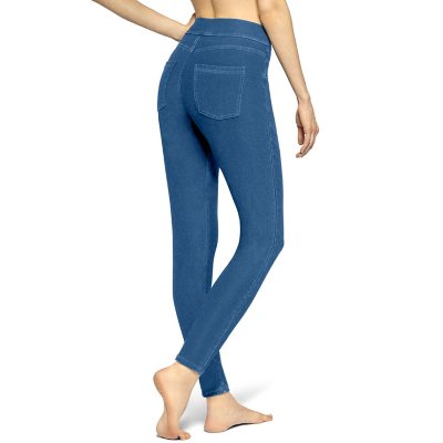 HUE Women's Ultra Soft High Waist Denim Leggings, Steely Blue Wash, 1X