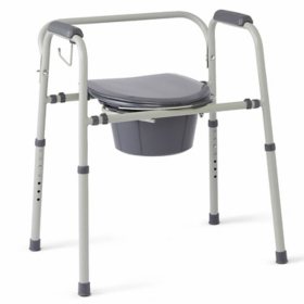 Medline Steel 3-in-1 Bedside Commode, Portable Toilet with Microban Protection, Gray