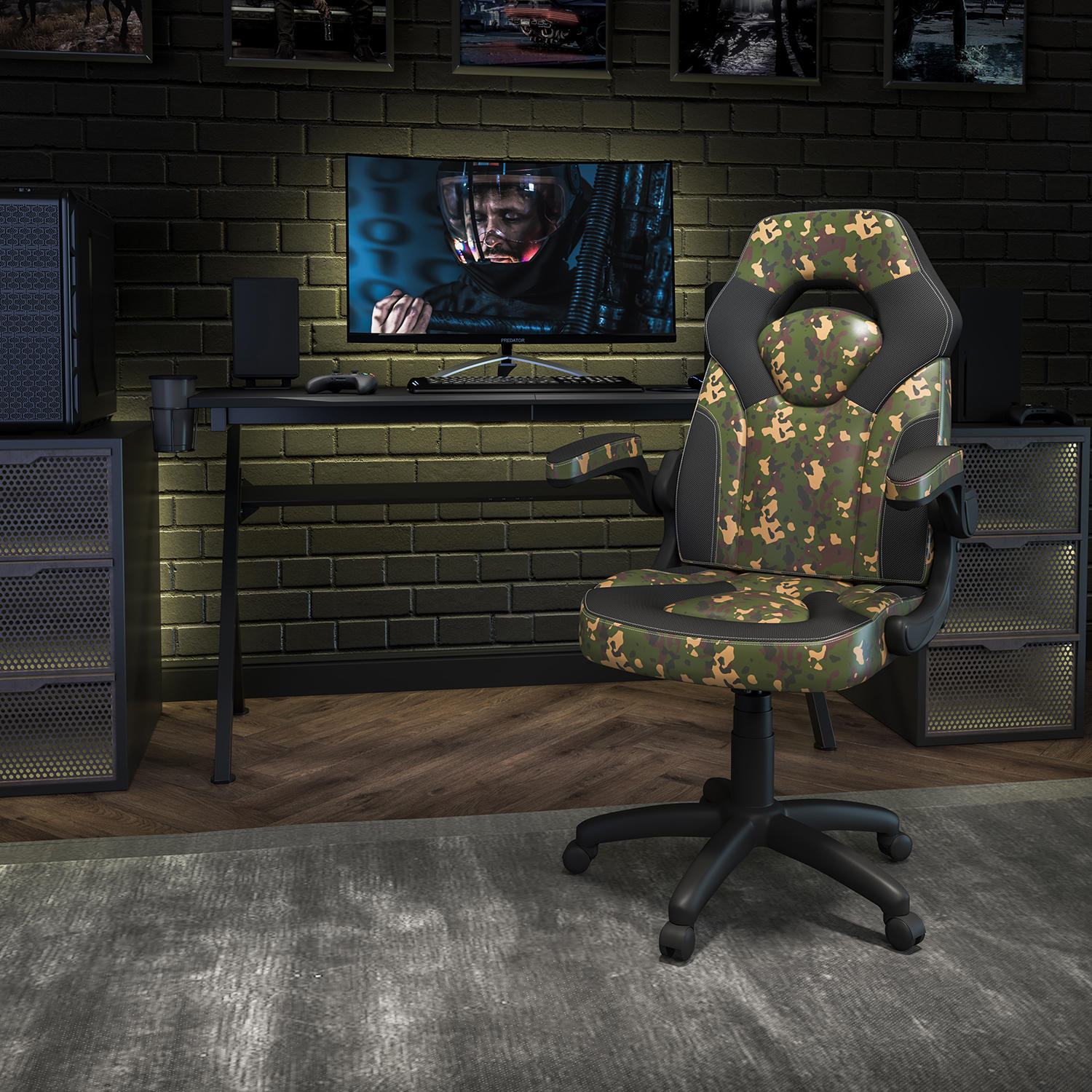 X10 Gaming Chair Racing Office Ergonomic Computer PC Adjustable Swivel Chair with Flip-up Arms, Camouflage/Black