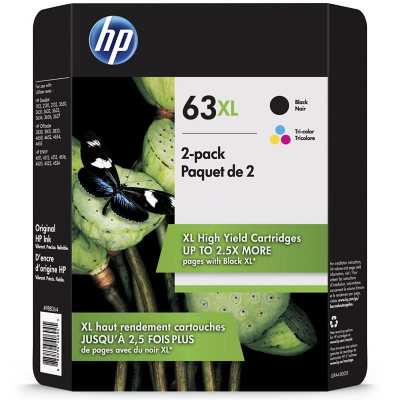 HP 63XL, (L0R44BN) High-Yield Original Ink Cartridges, Black/Tri-Color (2 - Sam's