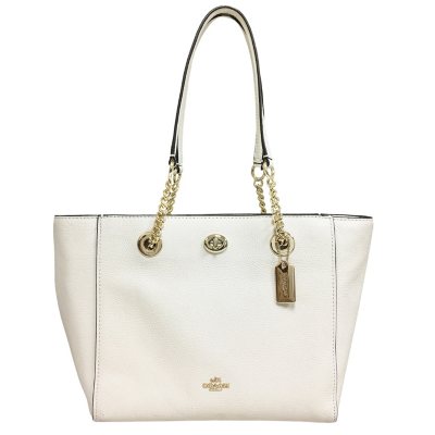 Coach turnlock chain tote best sale in polished pebble leather