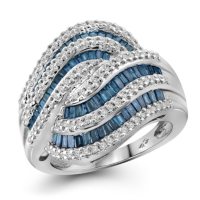 1.00 ct. t.w. Blue and White Diamond Swirl Ring in Sterling Silver
