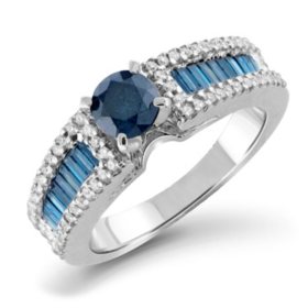 1.25 CT. T.W. Blue and White Diamond Engagement Ring in 14K White Gold
