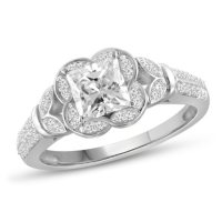 1.20 CT. T.W. Princess and White Diamond Engagement Ring in 14K White Gold