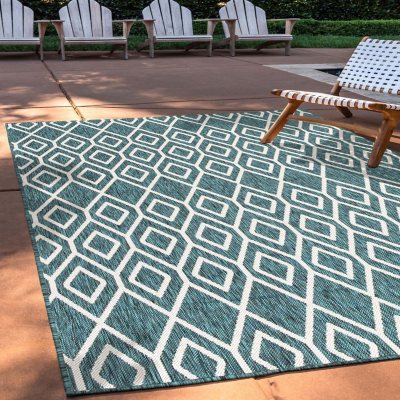 Jill Zarin Turks and Caicos Outdoor Rug:- Teal, 5'3' x 8'