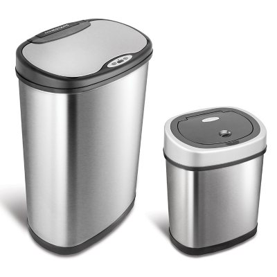 Nine Stars Motion Sensor Trash Cans  16.5 X 11.5 X 26.5 and 12.1 X 8.4 X 15.2  2 Count