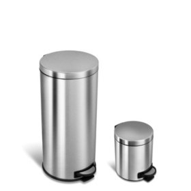Nine Stars Combo 7.9 and 1.3 Gallon Step On Trash Can, Stainless Steel