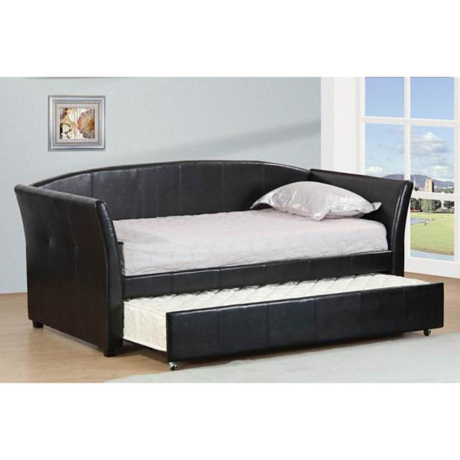 Espresso Leatherette Twin Daybed with Twin Trundle