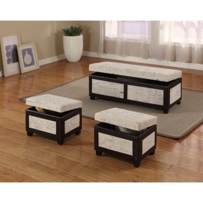 Madagascar Linen Storage Bench with 2 Mini Ottomans