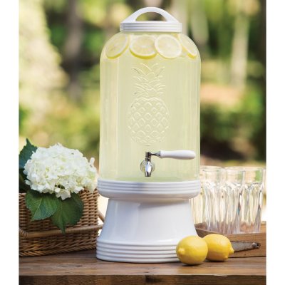 Brass Pineapple Textured Glass Beverage Dispenser Jar