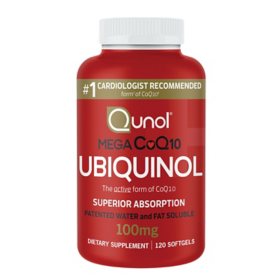 Qunol Mega CoQ10 Ubiquinol Softgels, 100 mg 120 ct.
