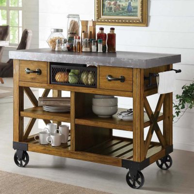 Rachel Serving Cart with Tower rack, Two Adjustable Shelves