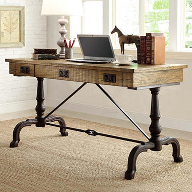 Easy Top – Flannery Desk with Antiqued Metal Base, Drawers